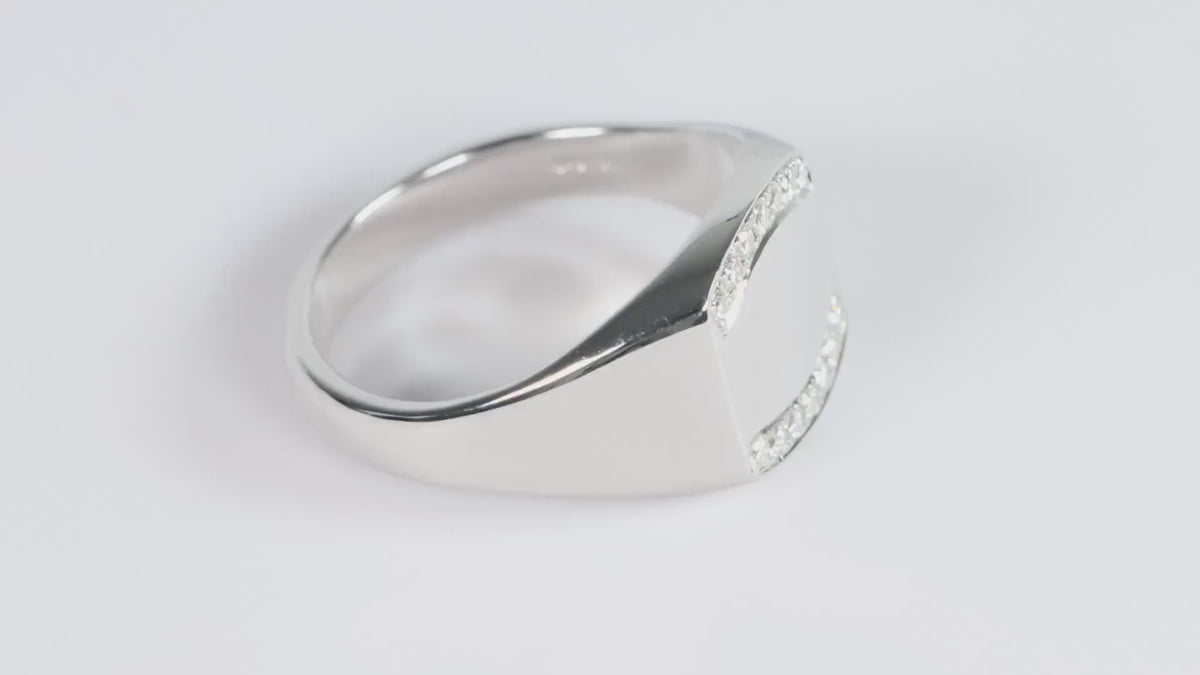 Silver Cushion Signet Ring set with Lab Diamonds