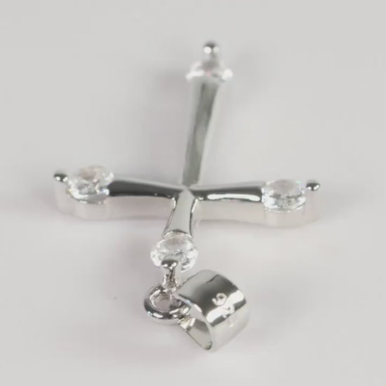Sterling Silver 925 Mini CZ Budded Cross Pendant Necklace