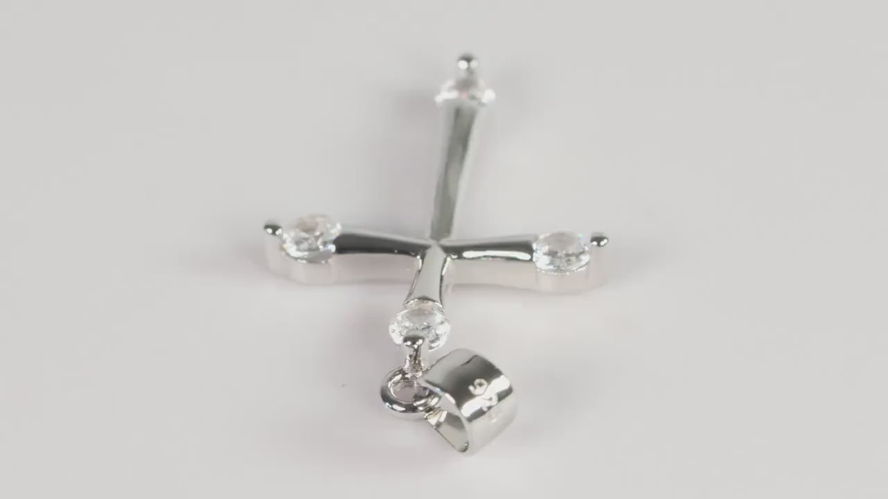 Sterling Silver 925 Mini CZ Budded Cross Pendant Necklace
