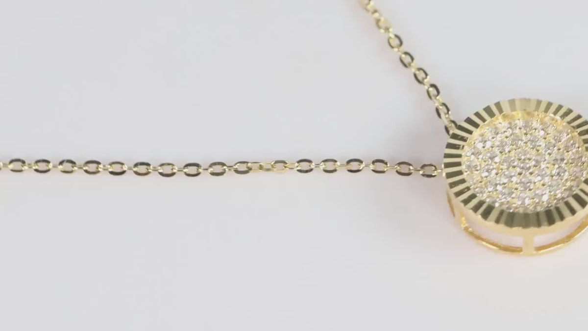 Gold CZ Disc Pendant Necklace, Dainty Sparkling Jewellery Gift for Her