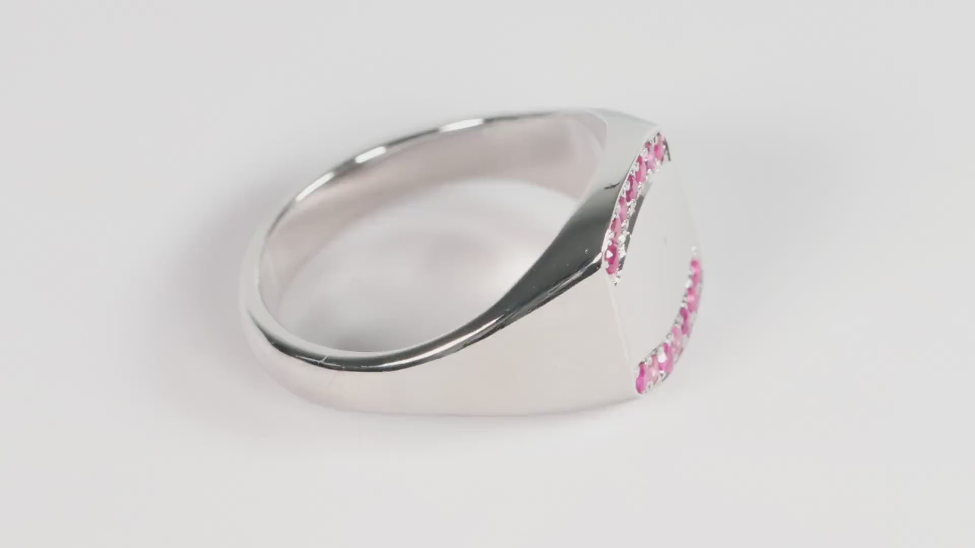 Silver Cushion Signet Ring set with Red Ruby Gemstones