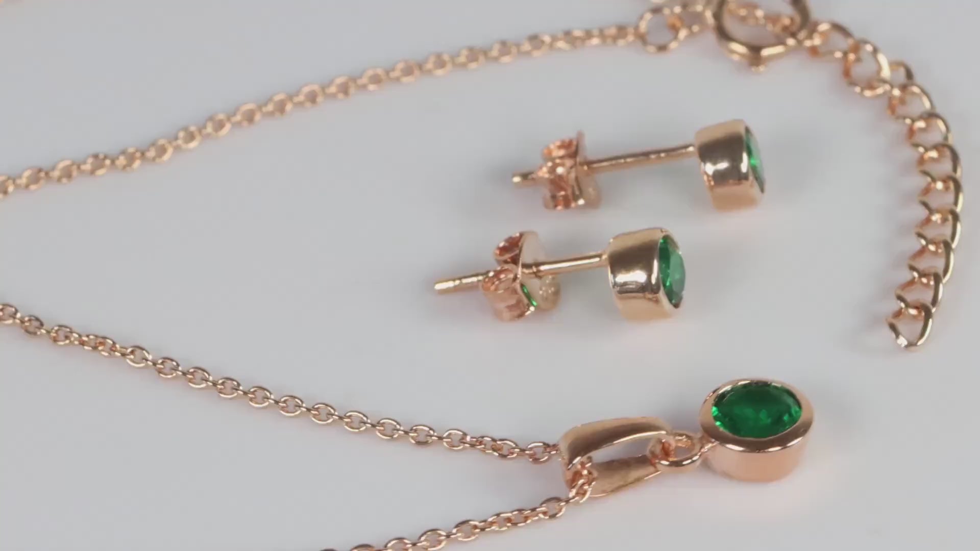 Sterling Silver 18ct Rose Gold Plated May Birthstone Earrings & Necklace Set