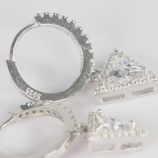 Sterling Silver 925 CZ Encrusted Hoops with White CZ Dropper