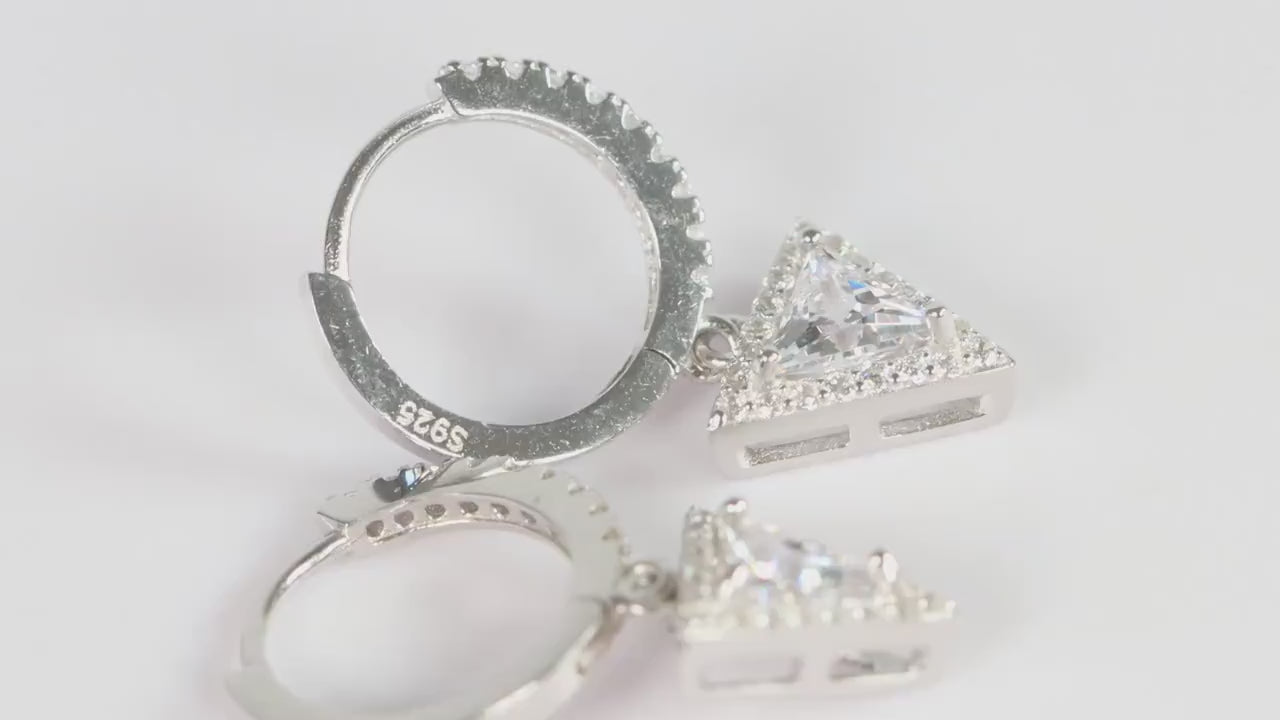 Sterling Silver 925 CZ Encrusted Hoops with White CZ Dropper