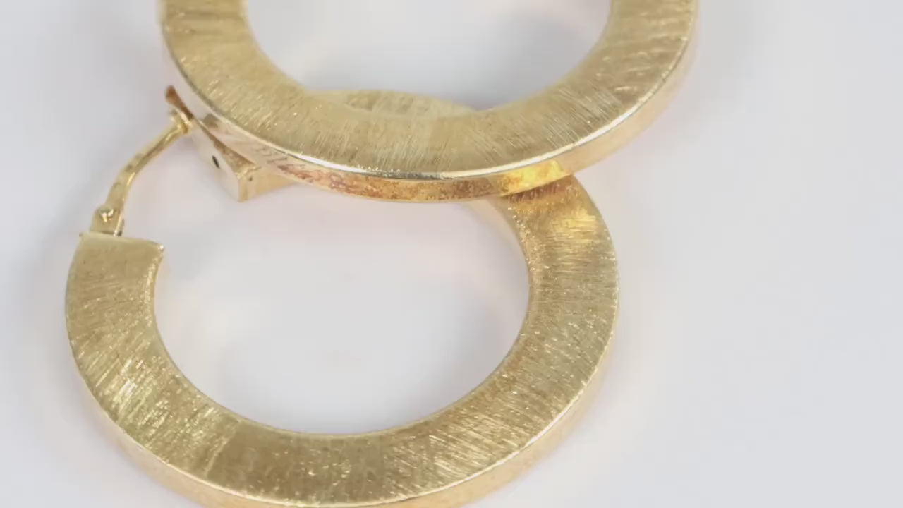 Sterling Silver 925 Gold Plated Textured Brushed Hoop Earrings