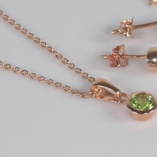 Sterling Silver 18ct Rose Gold Plated August Birthstone Earrings & Necklace Set