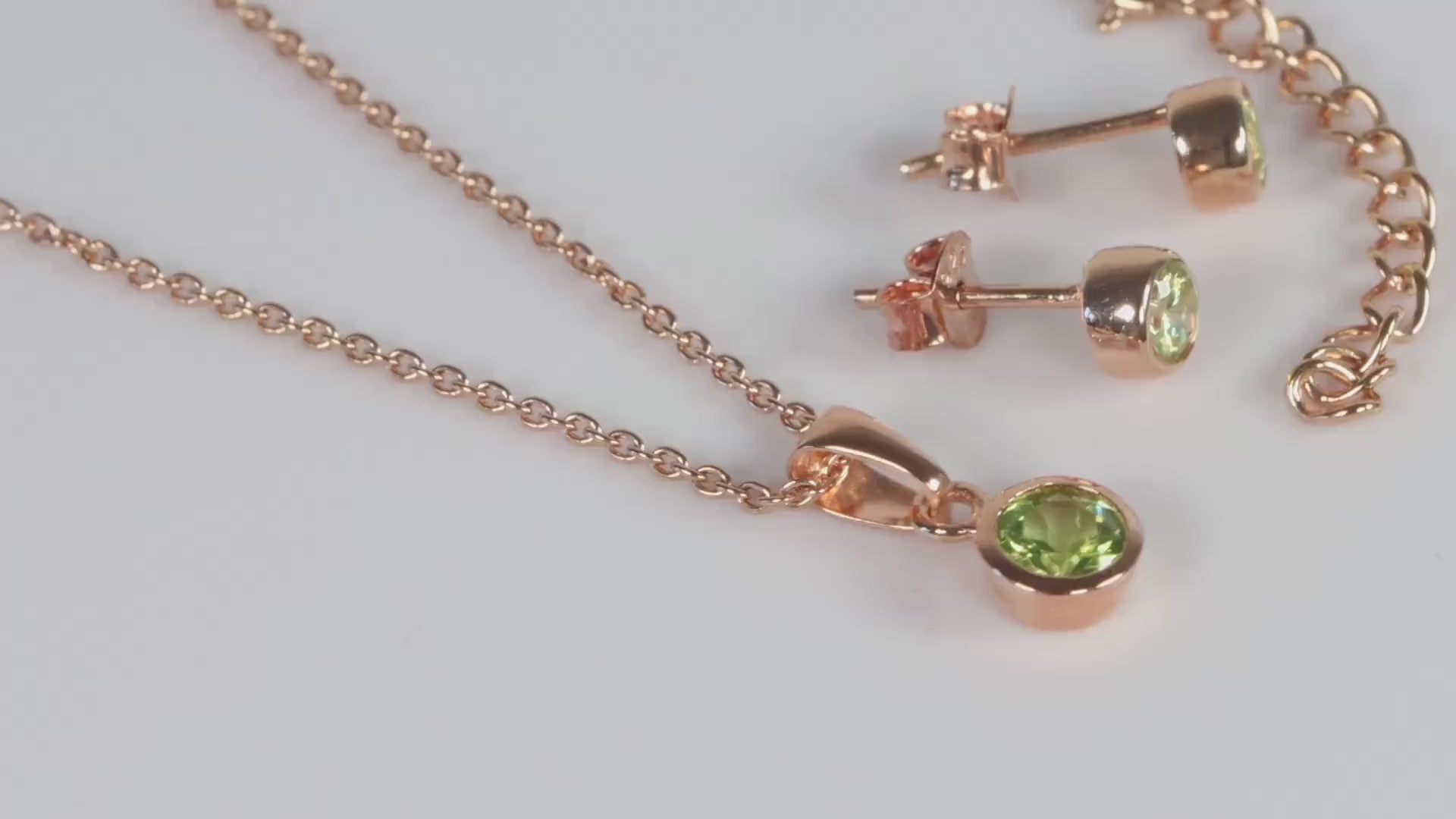 Sterling Silver 18ct Rose Gold Plated August Birthstone Earrings & Necklace Set