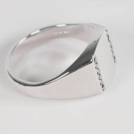 Silver Cushion Signet Ring set with Black Diamonds