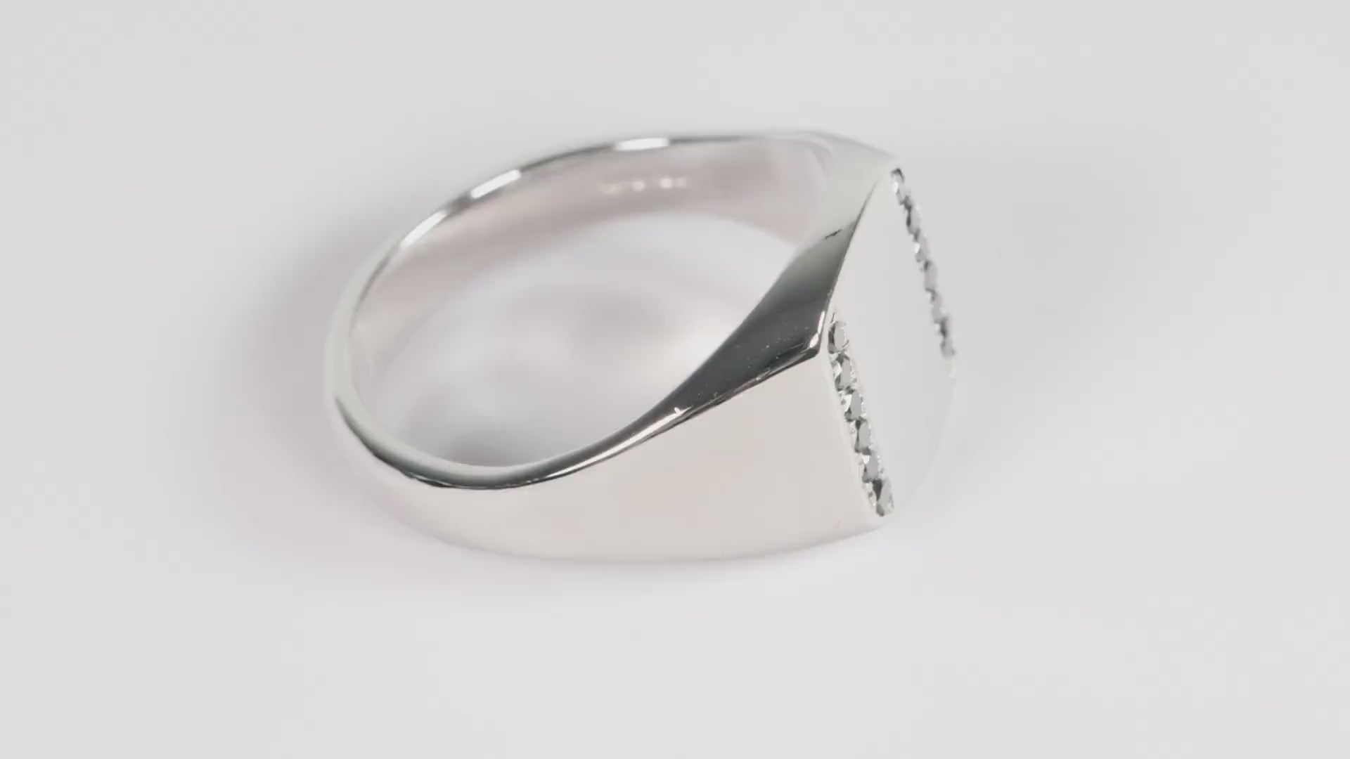 Silver Cushion Signet Ring set with Black Diamonds