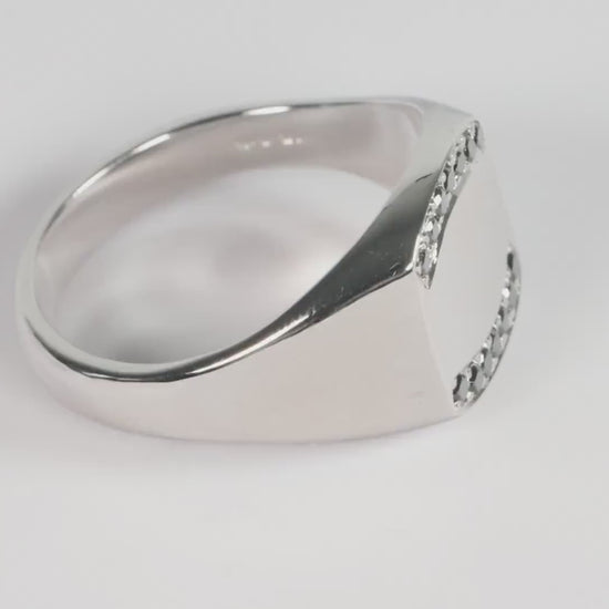 Silver Cushion Signet Ring set with Black Diamonds
