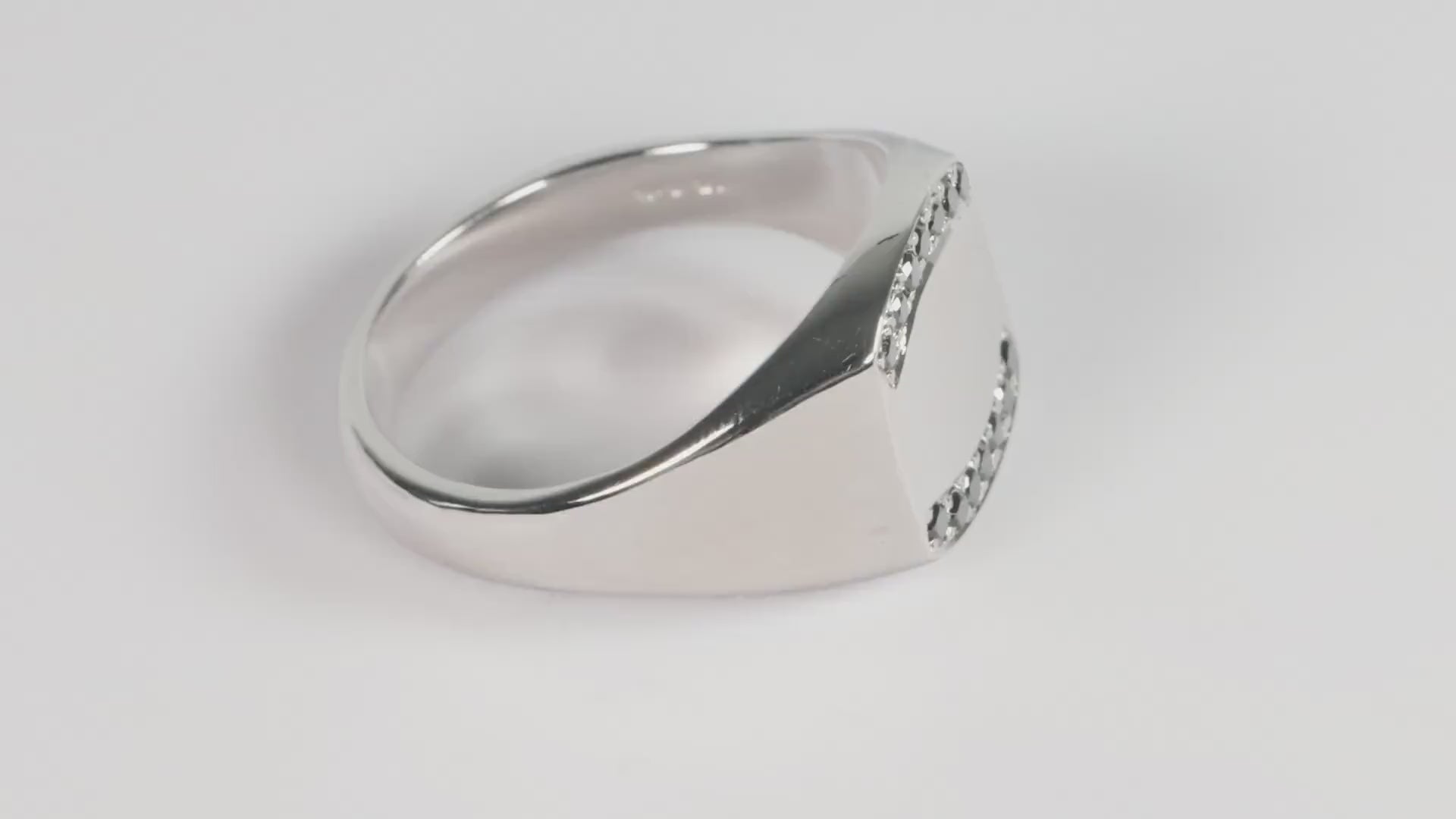 Silver Cushion Signet Ring set with Black Diamonds