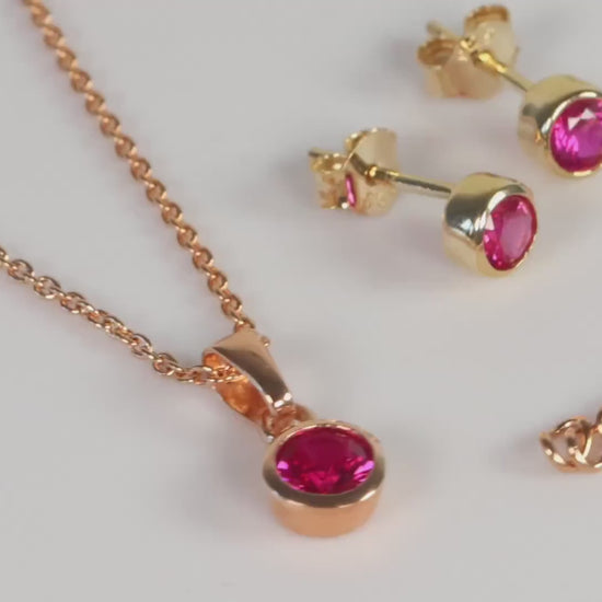 Sterling Silver 18ct Rose/Yellow Gold Plated July Birthstone Earrings & Necklace Set