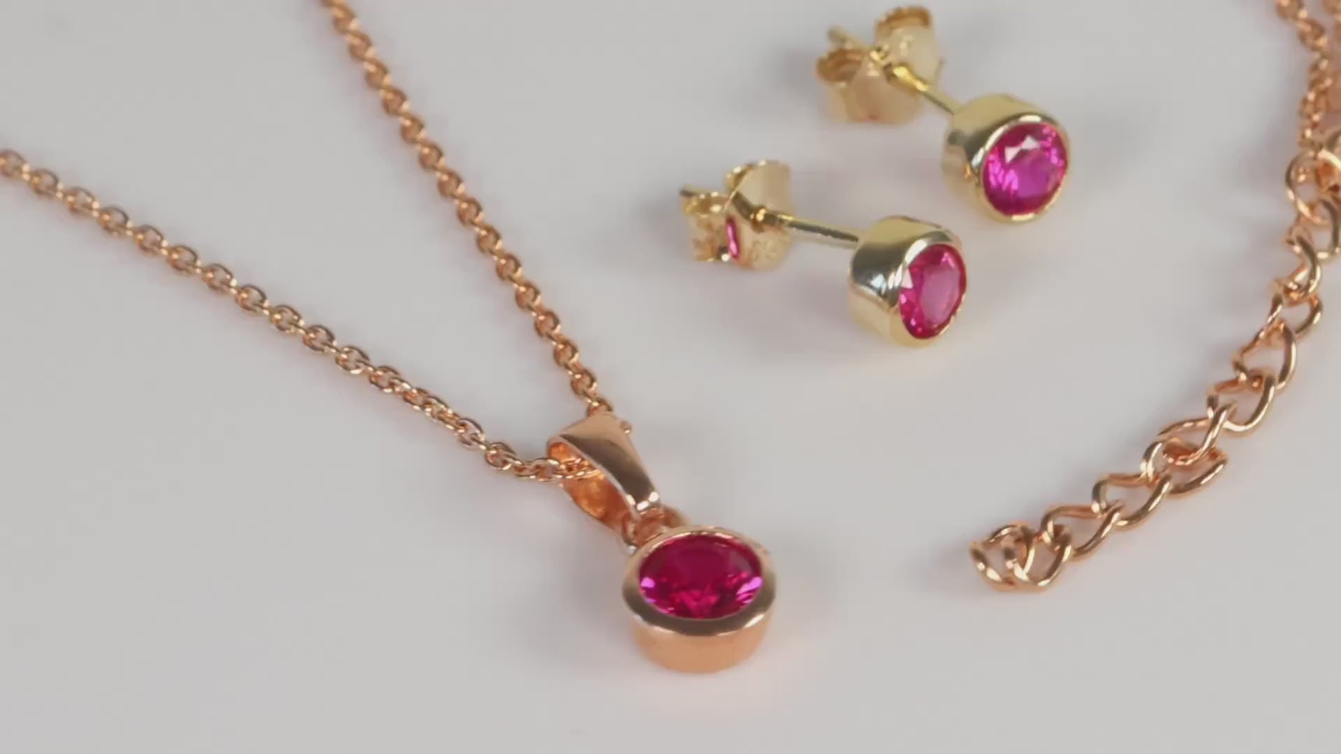 Sterling Silver 18ct Rose/Yellow Gold Plated July Birthstone Earrings & Necklace Set