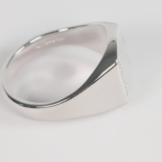 Silver Cushion Signet Ring set with Lab Diamonds