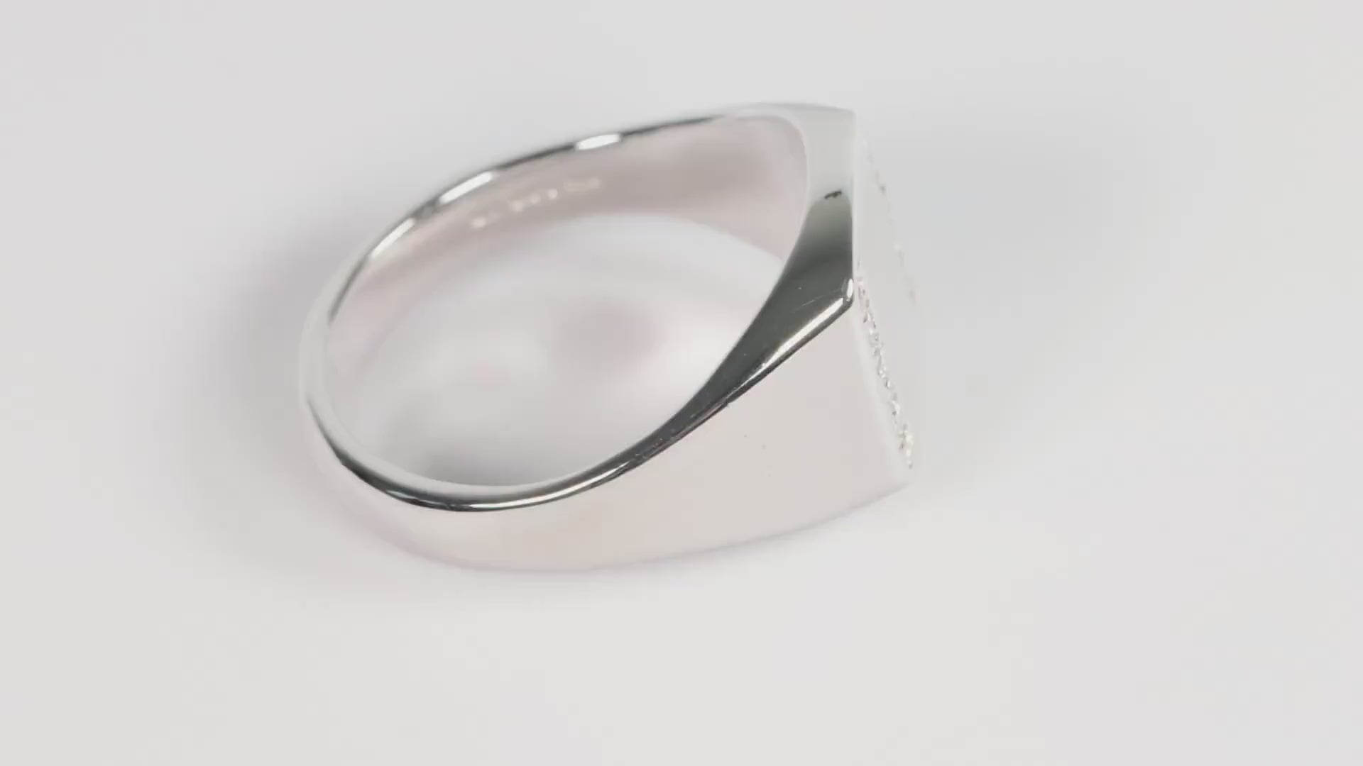 Silver Cushion Signet Ring set with Lab Diamonds