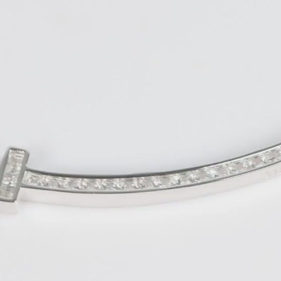 Silver Curved CZ Bar Necklace, Sparkling T Bar Necklace, Gift for Her