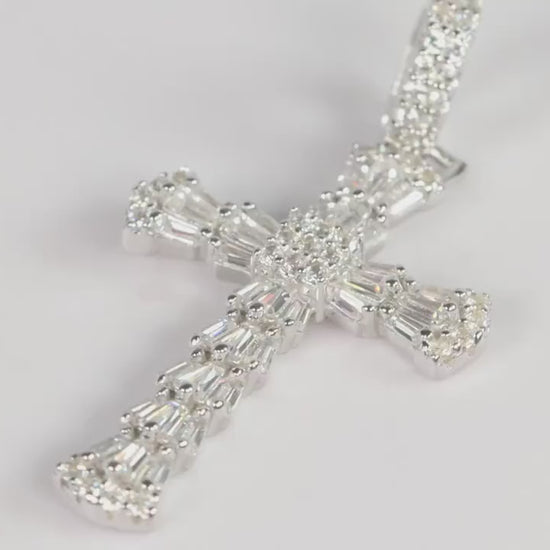 Sterling Silver 925 Mini CZ Encrusted Cross Pendant Necklace