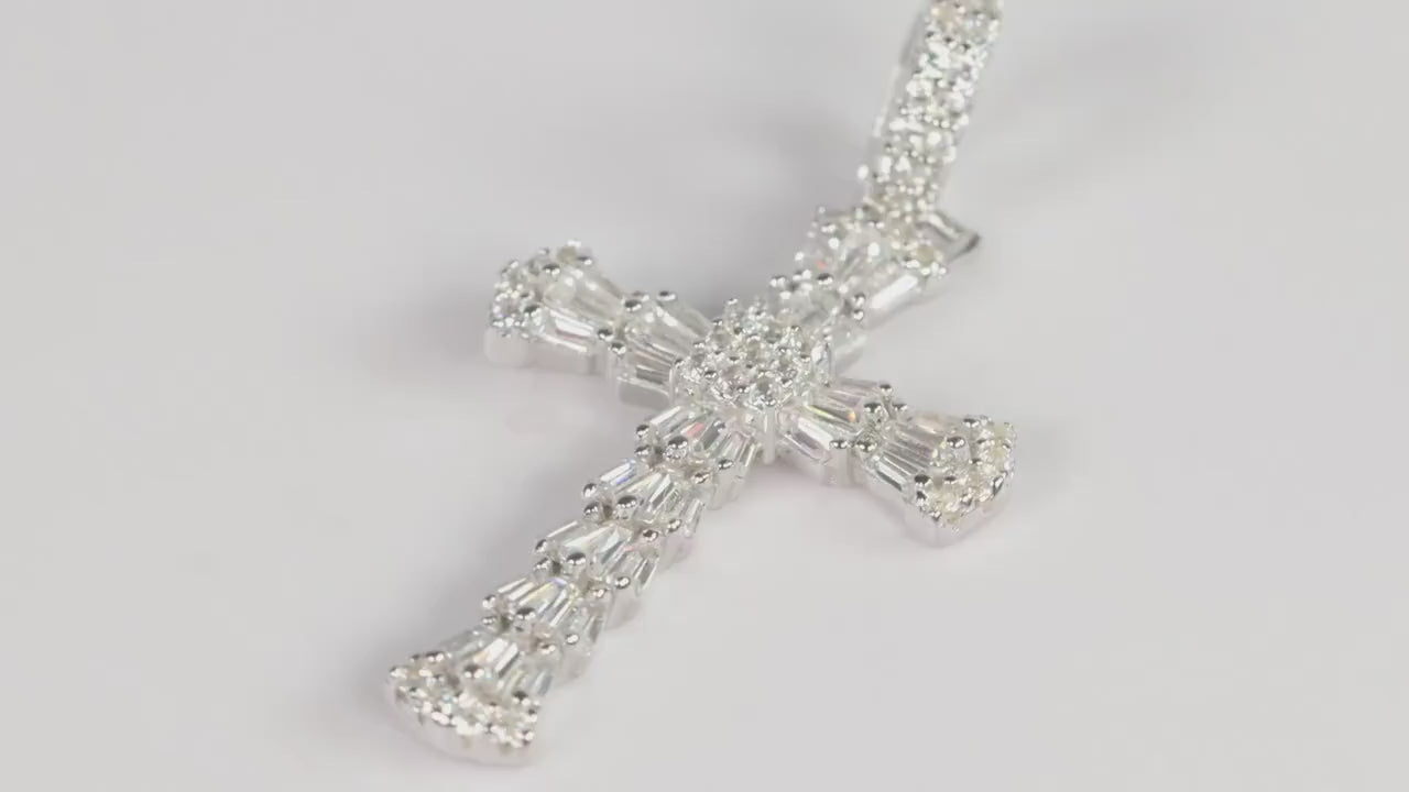 Sterling Silver 925 Mini CZ Encrusted Cross Pendant Necklace