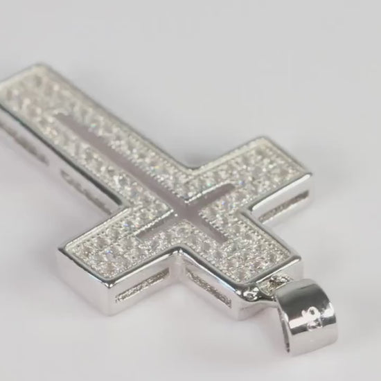 Sterling Silver 925 Small CZ set Laser Cut Open Centre Cross Pendant Necklace