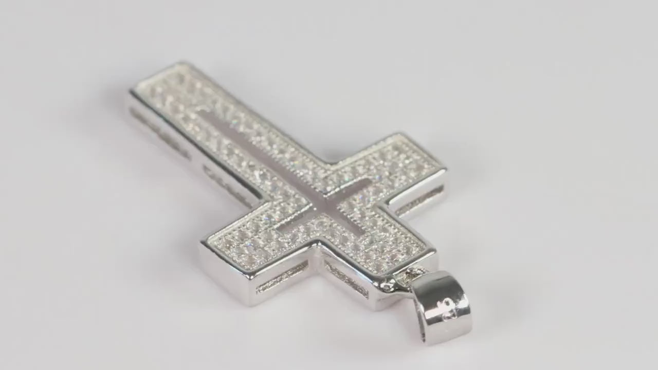 Sterling Silver 925 Small CZ set Laser Cut Open Centre Cross Pendant Necklace