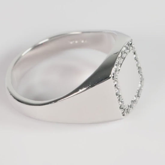 Silver Cushion Signet Ring set with Black Diamonds