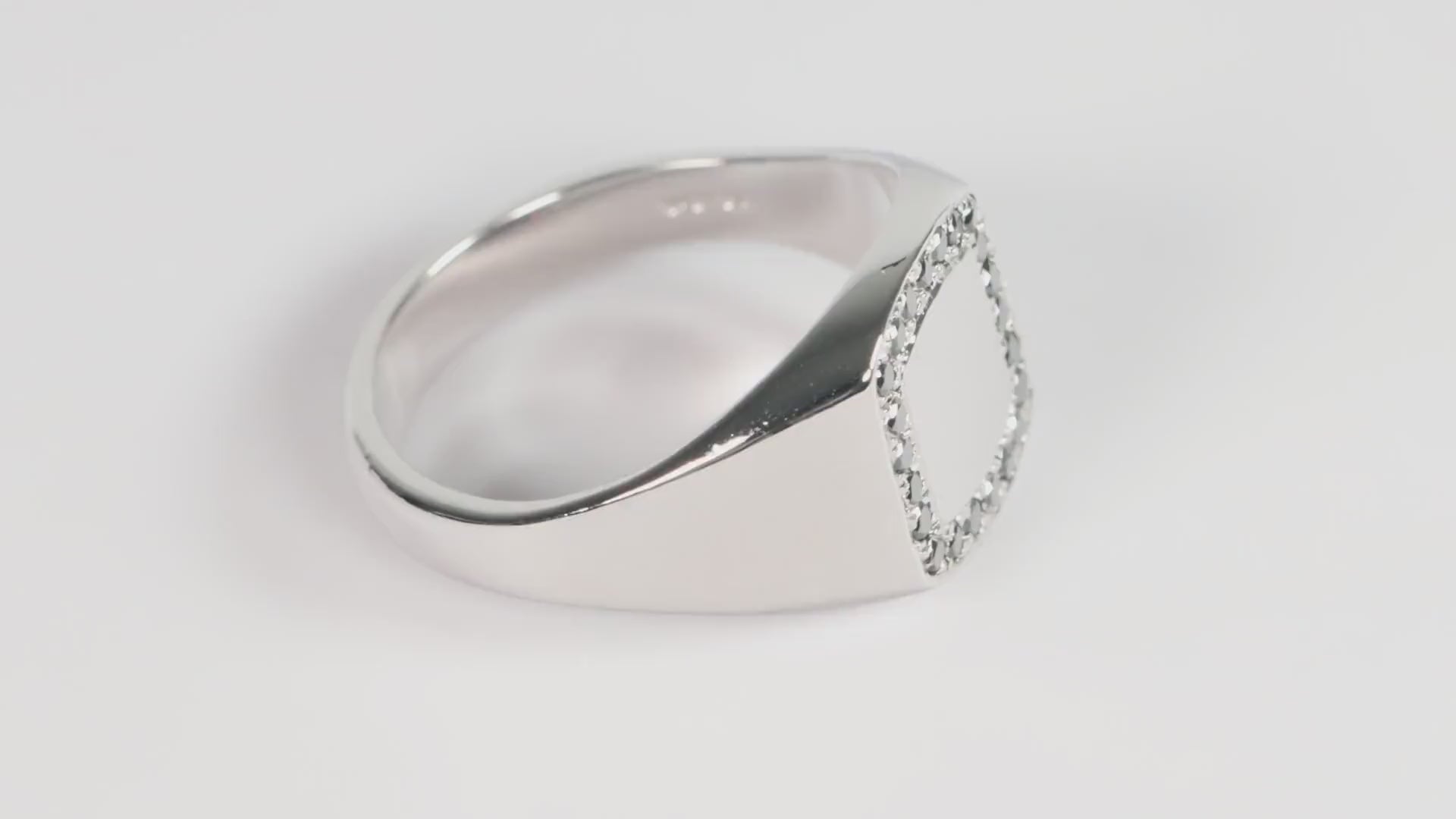Silver Cushion Signet Ring set with Black Diamonds
