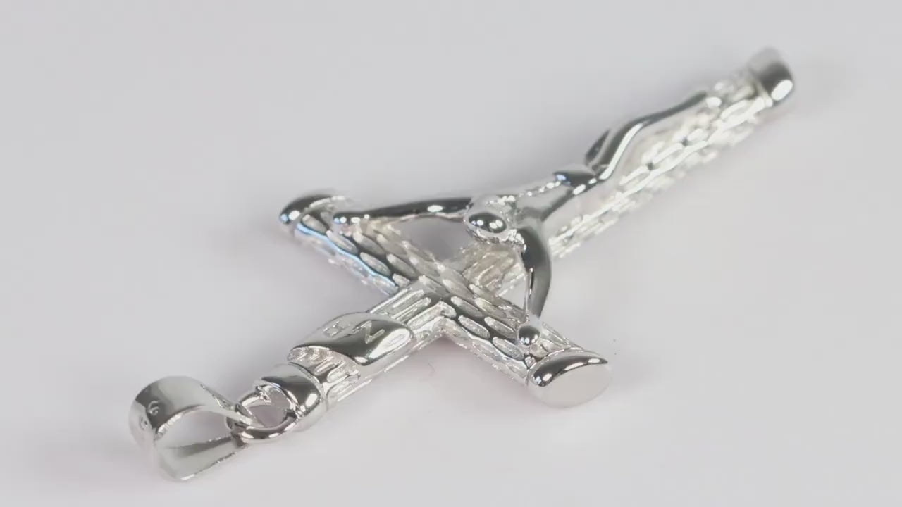 Sterling Silver 925 Small INRI Jesus of Nazareth Cross Crucifix Pendant Necklace