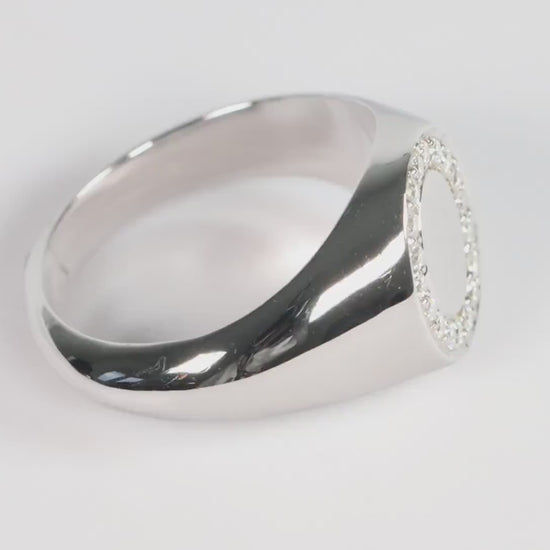 Silver Oval Signet Ring set with Lab Diamonds