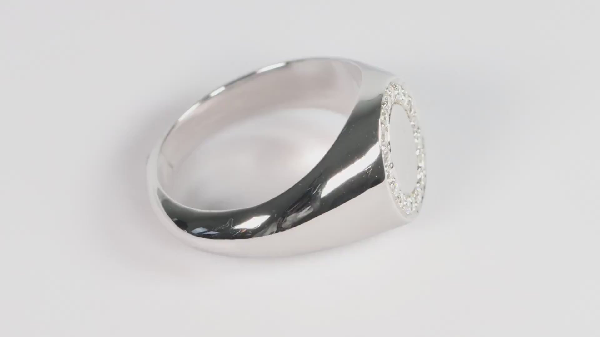 Silver Oval Signet Ring set with Lab Diamonds