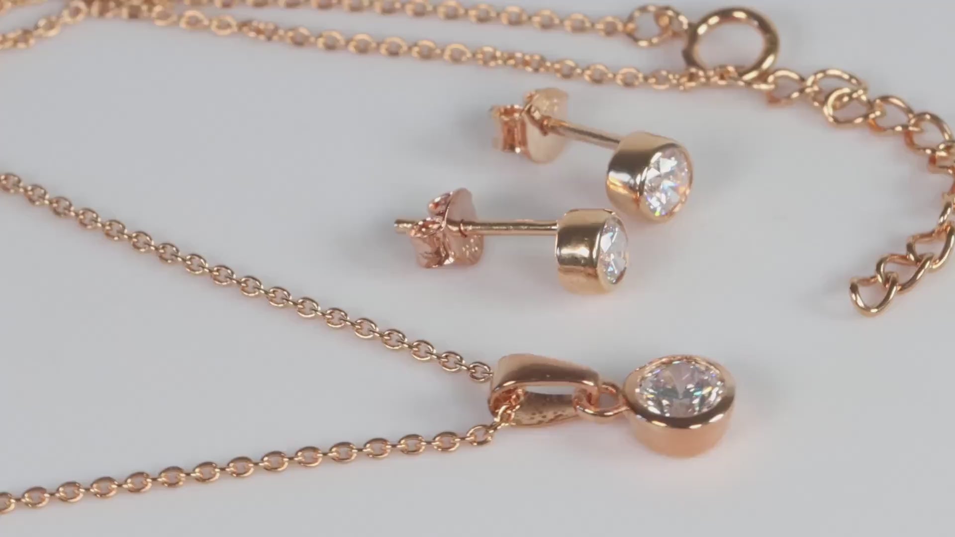 Sterling Silver 18ct Rose Gold Plated April Birthstone Earrings & Necklace Set
