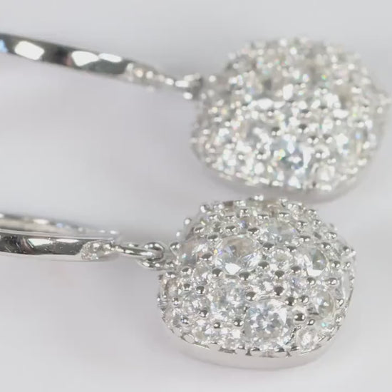 Sterling Silver 925 Pave CZ Set Square Cushion Shape Dropper Earrings