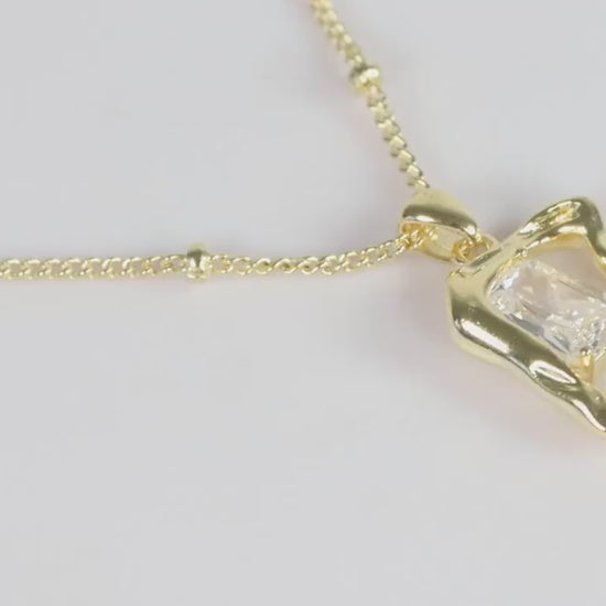 Gold Plated Geometric CZ Pendant Necklace,  Art Deco Statement Jewellery, Gift for Her