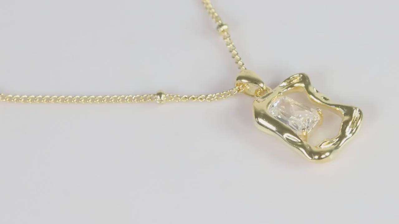Gold Plated Geometric CZ Pendant Necklace,  Art Deco Statement Jewellery, Gift for Her