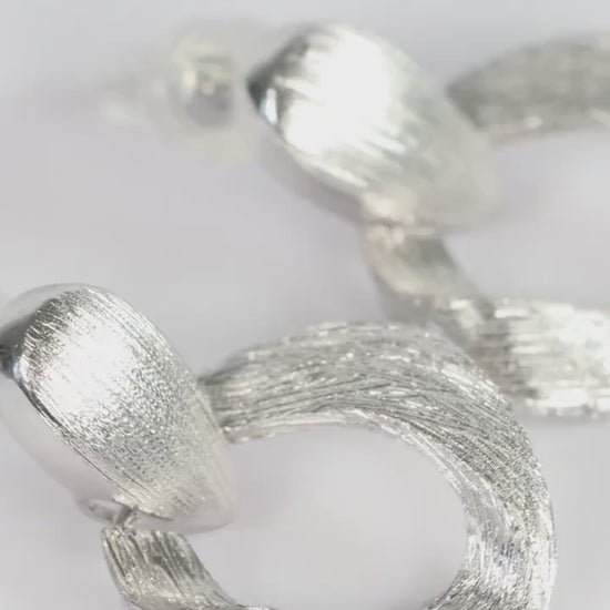 Sterling Silver 925 Brushed Twisted Teardrop Dropper Earrings