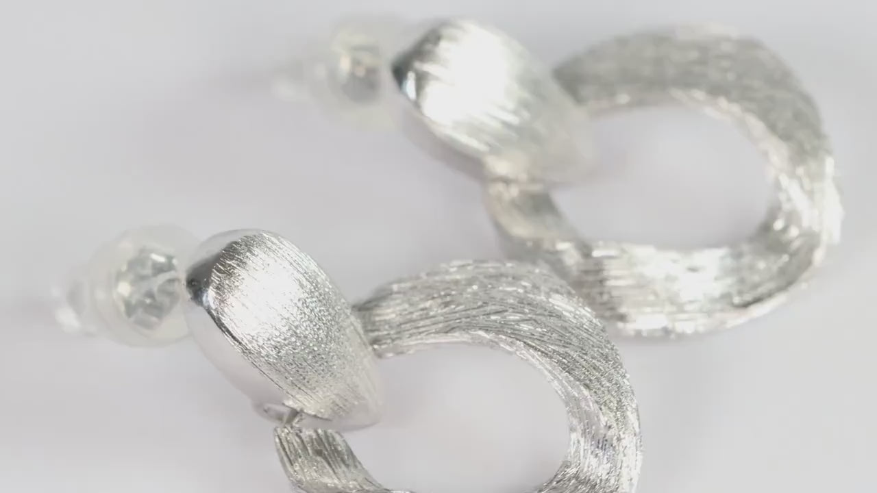 Sterling Silver 925 Brushed Twisted Teardrop Dropper Earrings