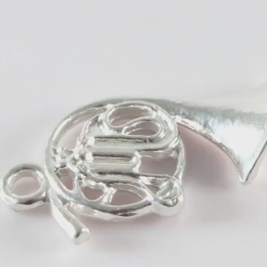 Silver French Horn Music Charm Necklace