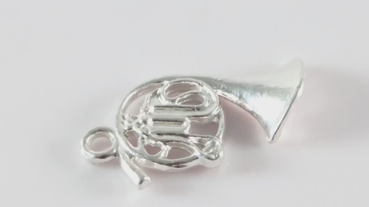 Silver French Horn Music Charm Necklace