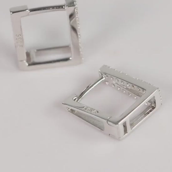 Sterling Silver 925 Square CZ Encrusted Huggie Hoops