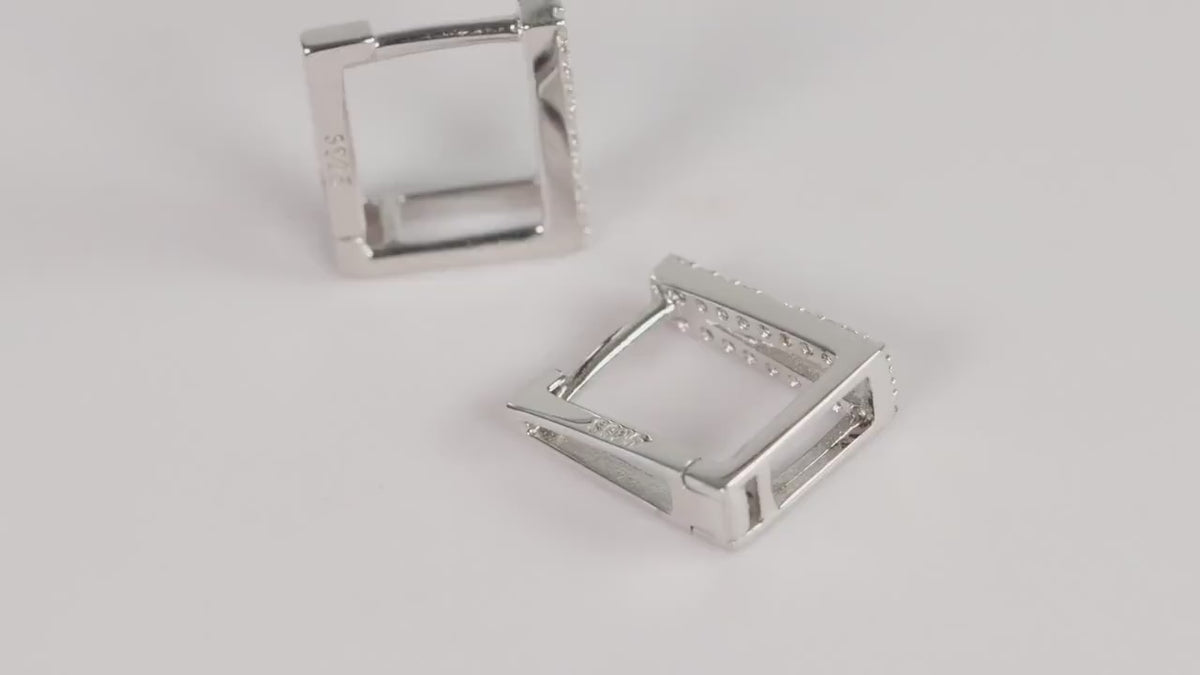 Sterling Silver 925 Square CZ Encrusted Huggie Hoops