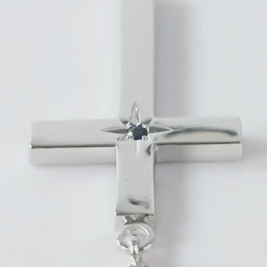 Medium Silver Cross Pendant set with Sapphire Gemstone