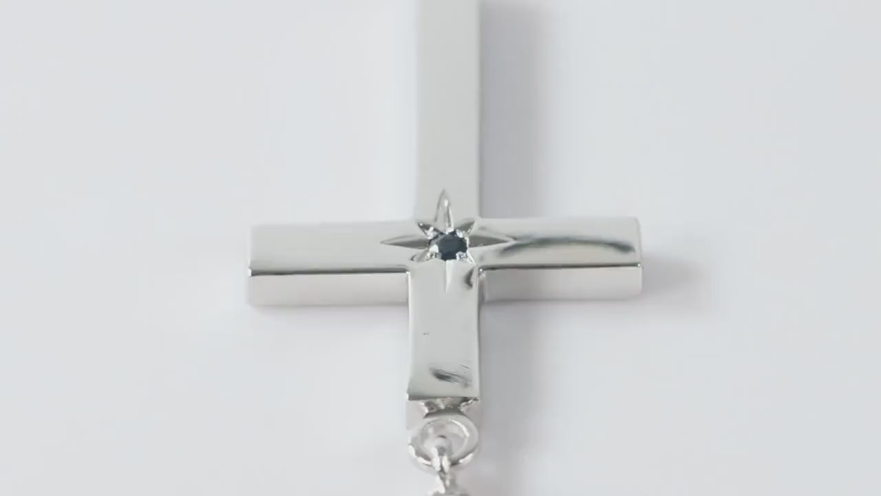 Medium Silver Cross Pendant set with Sapphire Gemstone