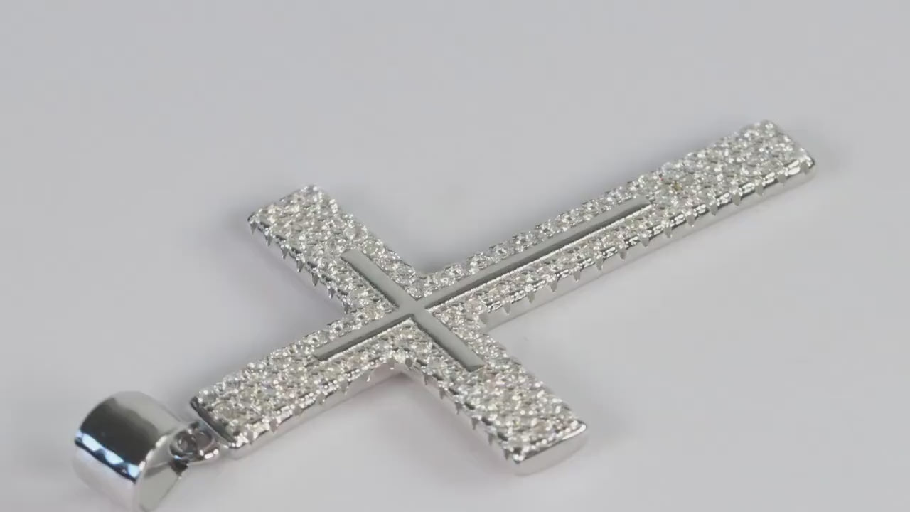 Sterling Silver 925 CZ set Slim Classic Cross Pendant Necklace