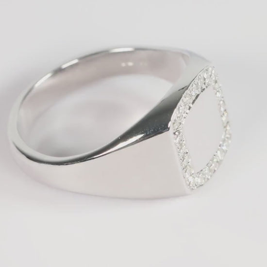Silver Cushion Signet Ring set with Lab Diamonds
