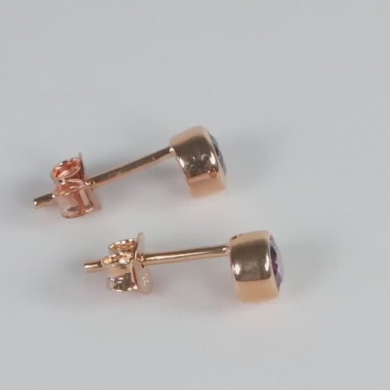 Sterling Silver 18ct Rose Gold Plated February Birthstone Earrings