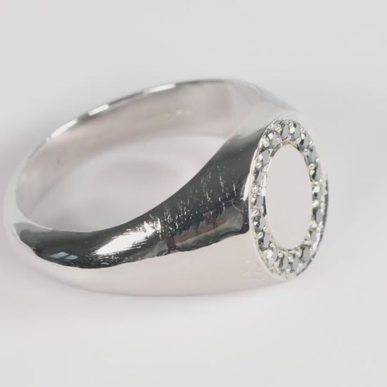 Silver Oval Signet Ring set with Black Diamonds