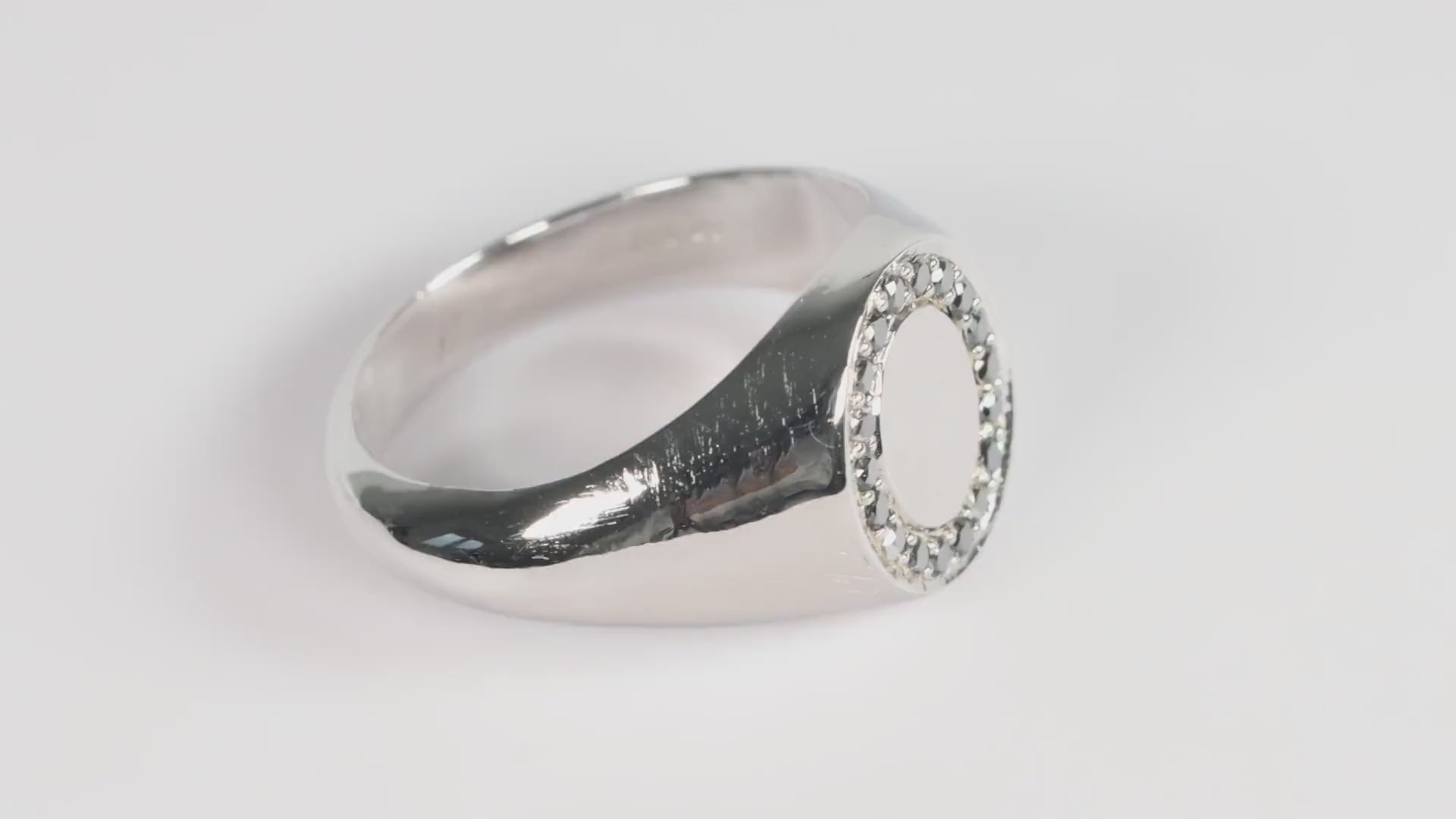 Silver Oval Signet Ring set with Black Diamonds