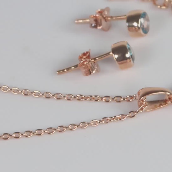 Sterling Silver 18ct Rose Gold Plated December Birthstone Earrings & Necklace Set