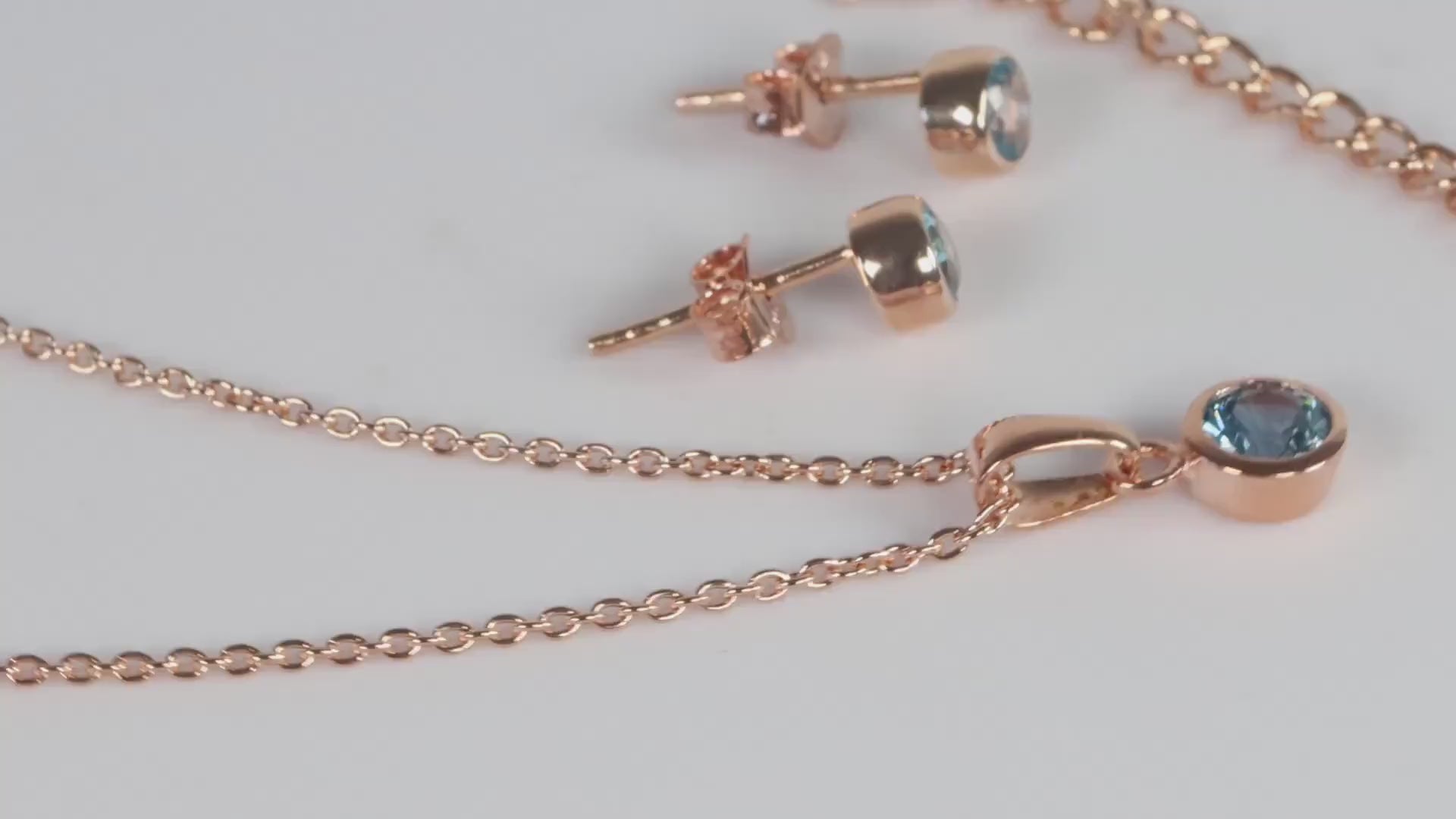 Sterling Silver 18ct Rose Gold Plated December Birthstone Earrings & Necklace Set