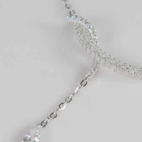 Silver Baguette CZ Y Necklace, Teardrop Pendant Statement Jewellery, Gift for Her