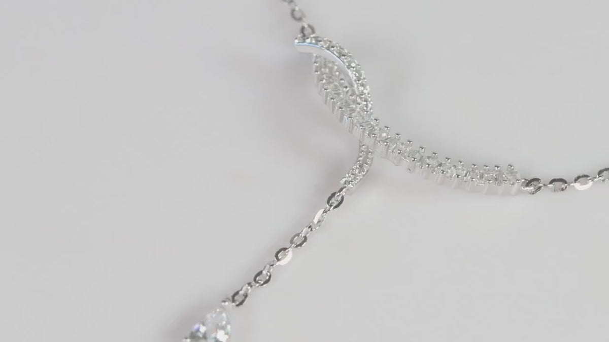 Silver Baguette CZ Y Necklace, Teardrop Pendant Statement Jewellery, Gift for Her